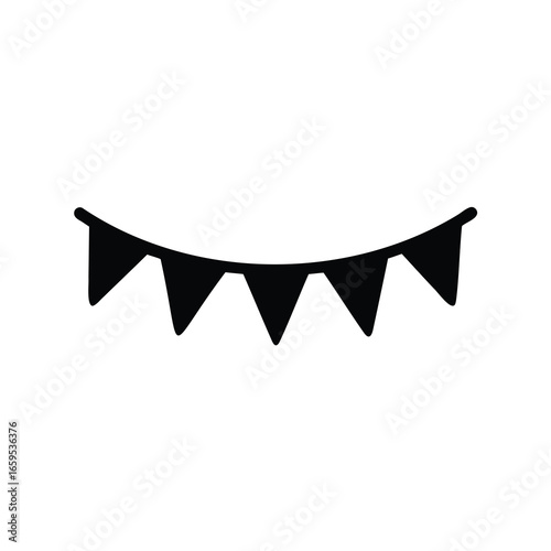 Black and White Illustration of a Party Garland of Festive Flags