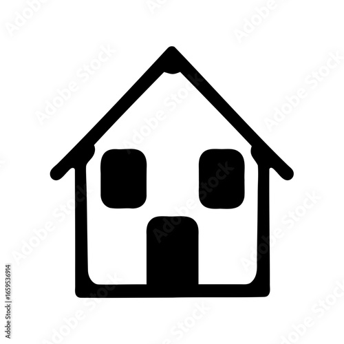 Simple Black and White House Icon Depicting Home and Minimalist Design