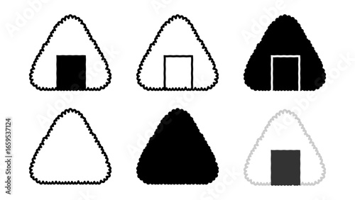 おにぎり・おむすび　アイコン・シルエット　複数パターンのイラスト素材のセット　ベクター／透過PNG／JPEG白背景