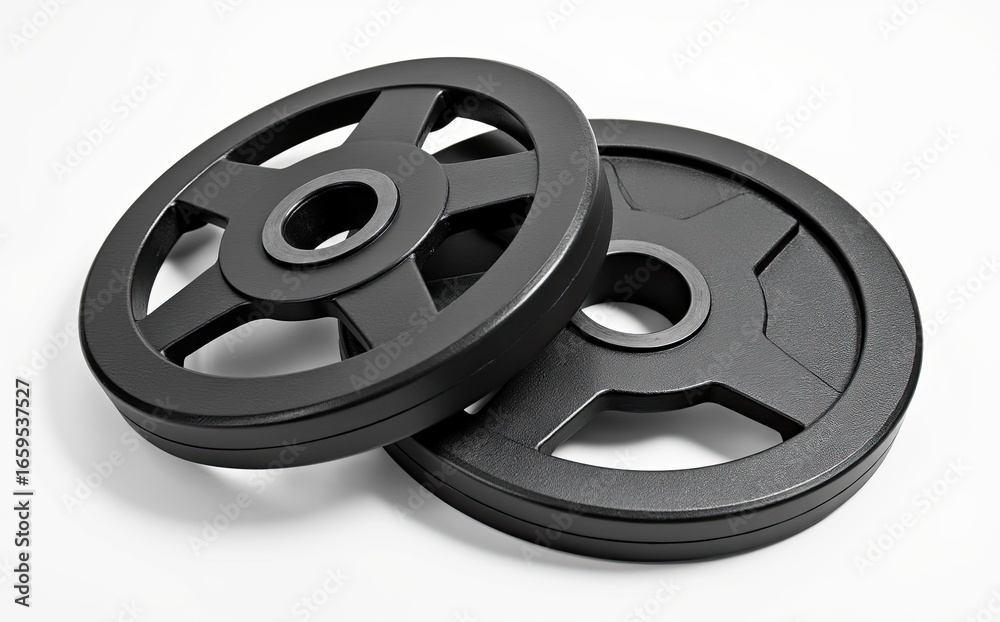 Obraz premium Black circular weight plates stacked weights metal