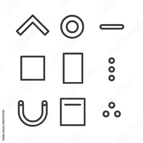 Birdhouse Parts Icons. Outline icon set of birdhouse parts: roof, entrance hole, perch, base, side walls, ventilation holes,