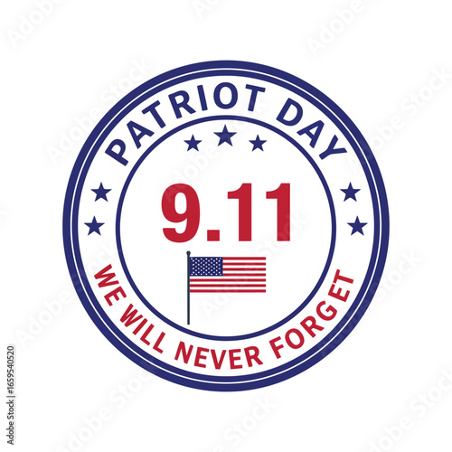 Patriot day 9/11 emblem commemorating remembrance and unity with american flag and memorial text vector