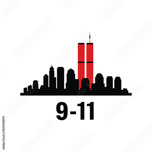 Commemorating 9/11 with a silhouette of the new york city skyline and twin towers vector