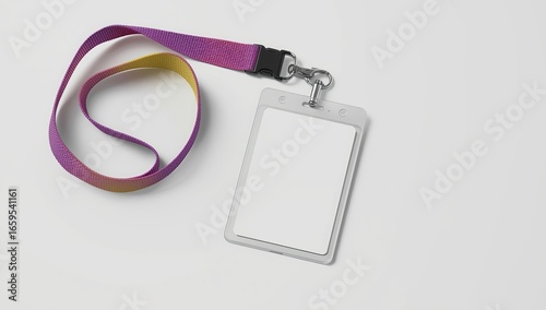 Modern employee ID badge with colorful gradient lanyard ready for your company's branding and security needs