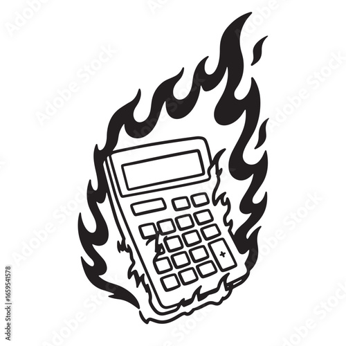 A vector illustration of a burning calculator concept illustrating financial issues problems