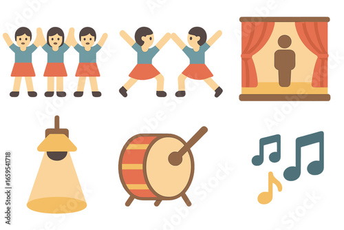 Synchronized Dance Icons. Flat vector mini-illustrations Synchronized dance group in colors children's