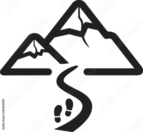 Mountain Hiking Icon – Trail Pathway Symbol with Footprints for Outdoor Adventure