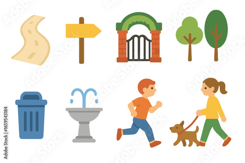 Urban Path Mini-Illustrations. Flat vector mini-illustrations Urban walking paths in colors children's