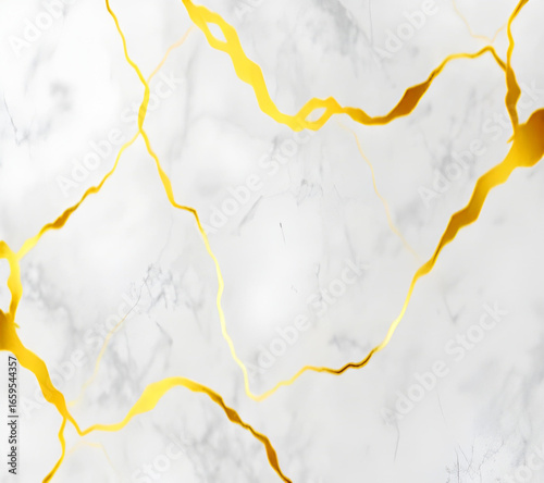 Luxurious white marble surface with golden veins abstract texture background