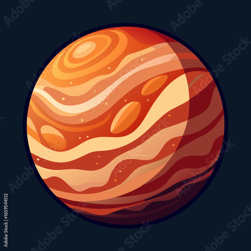 Stylized Jupiter Planet Illustration: Vibrant Orange and Brown Hues, Space Exploration Theme