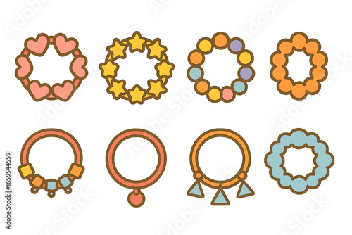 Playful Shape Bracelets. Flat vector mini-illustrations playful shape bracelets in colors children's illustrations: heart shape
