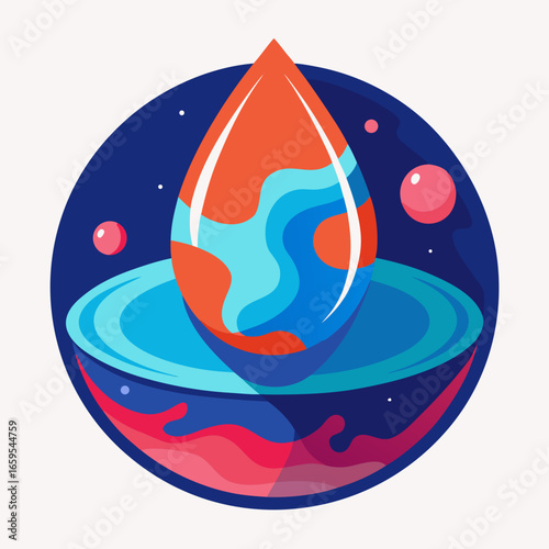Abstract Cosmic Water Drop: Vibrant, Stylized Planet Earth Illustration