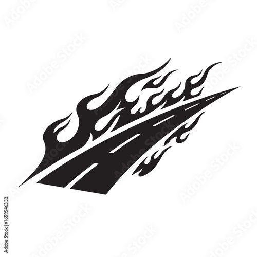 Black road with fire elements vector illustration for speed and motion concepts