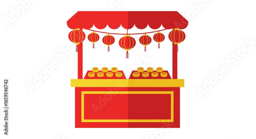 red chinese stall with lanterns clip art preview