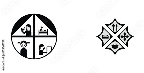 Flat style icons morning daily routine vector art design illustration
