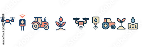 Smart Farming Technology Icons Set, Minimalist flat design