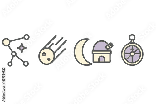 Celestial Objects and Astronomy Icons, Minimalist flat design