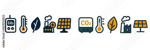 Eco and Energy Icons for Monitoring and Power, Minimalist flat design
