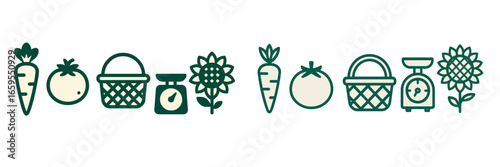 Harvest Elements: Carrot, Tomato, Basket, Scale, Sunflower