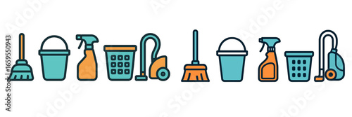 Cleaning Tools and Supplies Icons, Minimalist flat design
