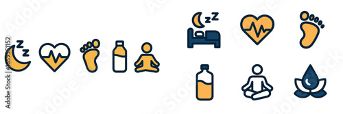 Health and Wellness Icons Set, Minimalist flat design