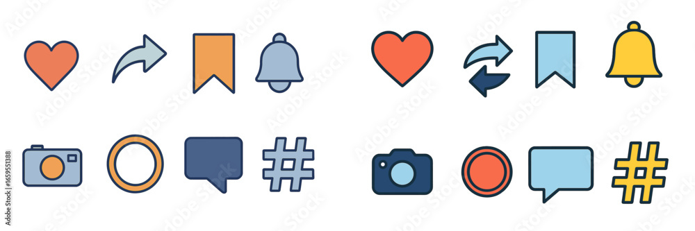 Obraz premium Social Media Icons Set, Minimalist flat design, isolated on white