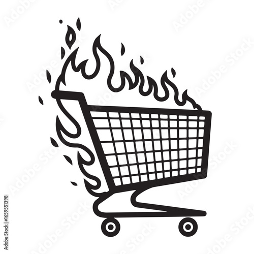Burning shopping cart symbolizing economic crisis or price inflation concept