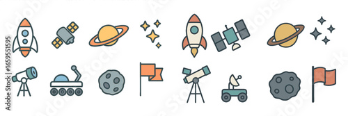 Space Exploration Icons, Minimalist flat design