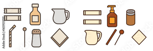 Condiment Set Icons, Minimalist flat design, isolated on white