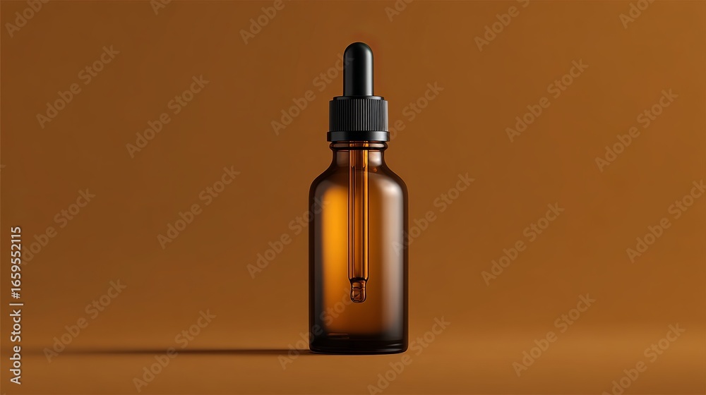 Naklejka premium Amber bottle with dropper for essential oils, aromatherapy or serum, perfect for beauty and wellness brands
