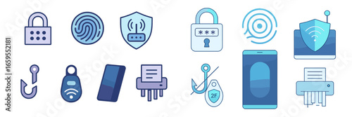 Digital Security and Data Protection Icons, Minimalist flat design