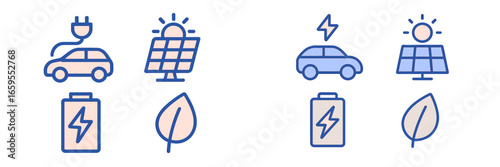 Electric Vehicle Charging and Solar Power Icons