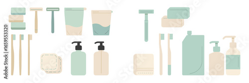 Bathroom hygiene and personal care items, Minimalist flat design
