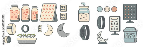 Health and Wellness Technology Symbols, Minimalist flat design