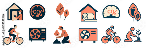 Environmental Sustainability Icons Set, Minimalist flat design