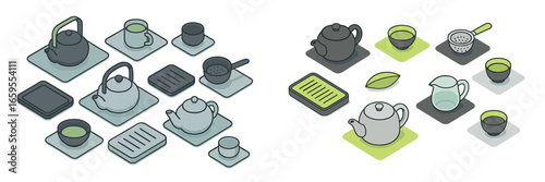 Traditional Tea Ceremony Utensils Set, Minimalist flat design