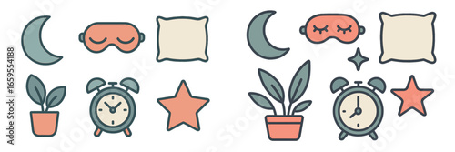 Sleep and Nighttime Icons Collection, Minimalist flat design