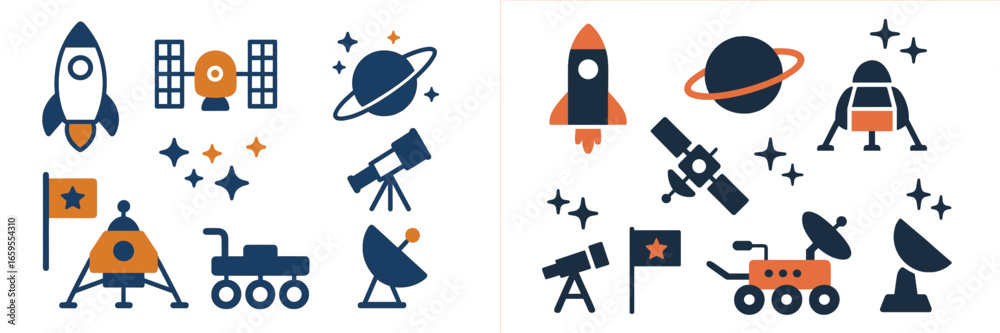 Fototapeta premium Space Exploration Icons, Minimalist flat design