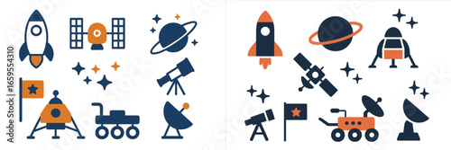 Space Exploration Icons, Minimalist flat design