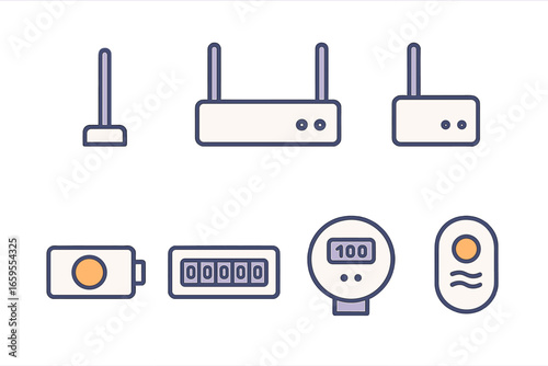 Electronic Devices and Counters Icons, Minimalist flat design
