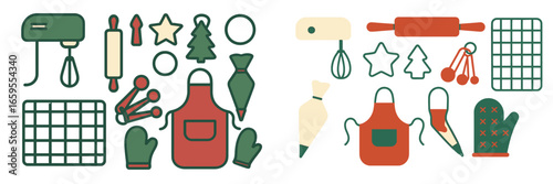 Baking Utensils and Holiday Cookie Cutters, Minimalist flat design