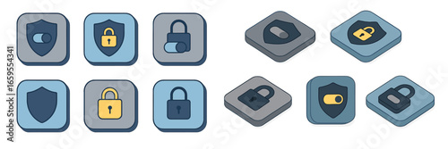Security Icons: Shields and Locks, Minimalist flat design