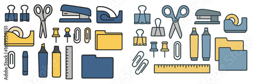 Supplies Assortment, Minimalist flat design, isolated on white