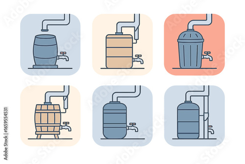 Distillation Apparatus and Barrels, Minimalist flat design