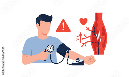 Illustration Of Patient Measuring Hypertension Suitable For Healthcare Posters, Awareness Materials, And Clinical Promotion