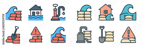 Flood Protection and Warning Symbols, Minimalist flat design