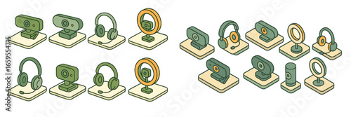 Webcam and Headset Icons, Minimalist flat design