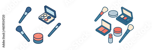 Cosmetic makeup products and brushes in circular arrangement