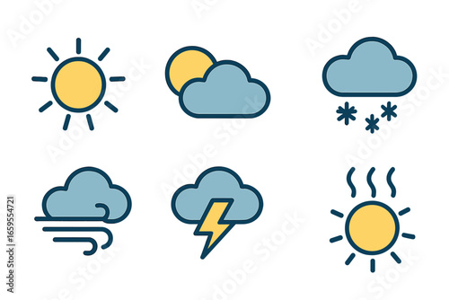 Stylized Weather Icons Set, Minimalist flat design