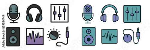 Audio Equipment Symbols, Minimalist flat design